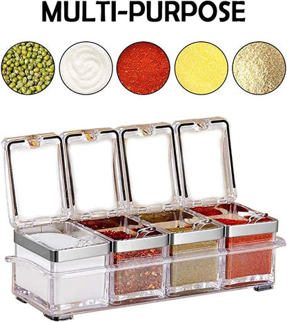 Household seasoning cans, kitchen supplies, seasoning boxes, four grids in one, free 4 spoons